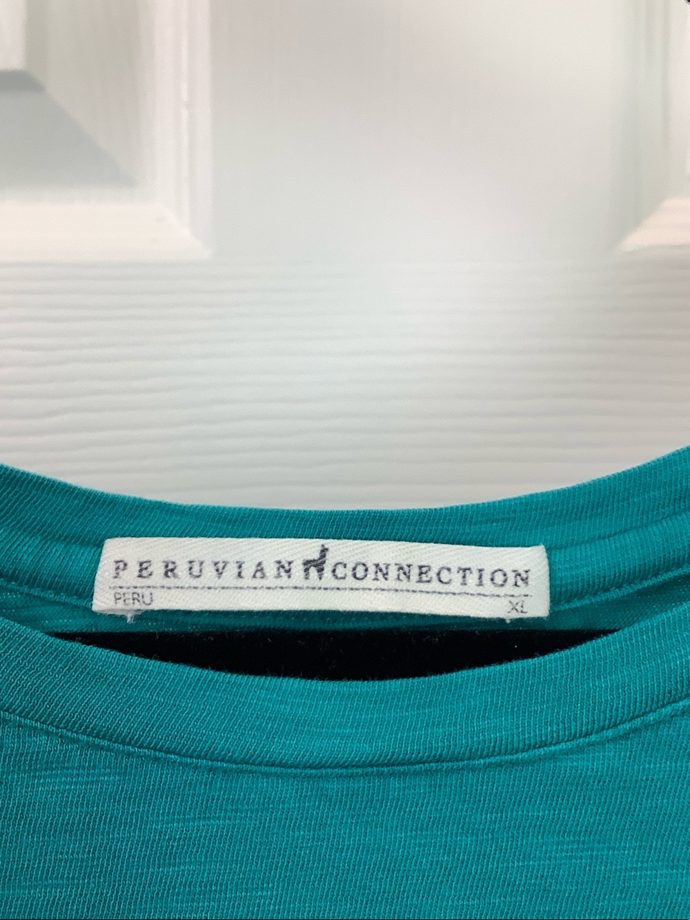 Peruvian Connection Teal Short-Sleeve Crew Tee xl - Picture 3 of 4